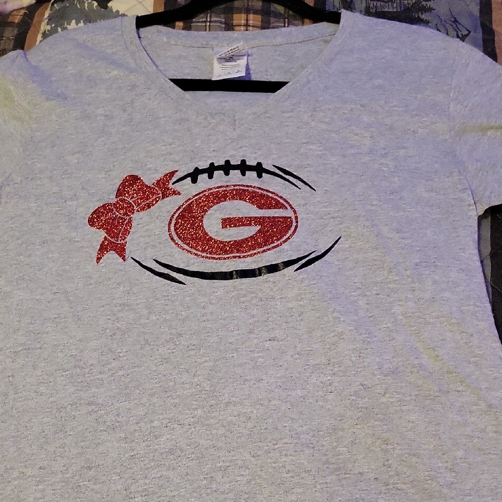 Gildan Gray Tee with Red Glitter Design